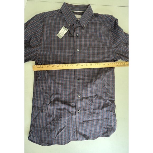 NWT Hickey Freeman Cotton Button Front Shirt Blue Red Plaid Sz Small Long Sleeve - Picture 10 of 14